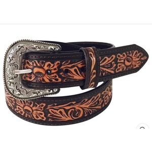ROPER Men's Genuine Leather Brown Belt Hand Tooled Floral Finish 8637500 Size 34